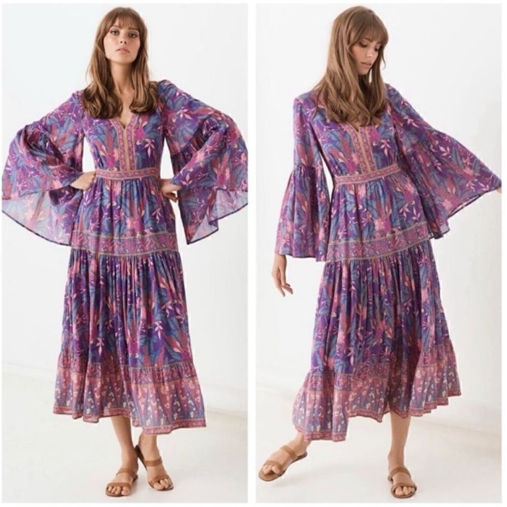 Spell Purple Floral Maxi Dress with Pink & Blue Accents